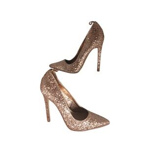 JustFab Lousana Rose Gold Glitter Pointed Toe Stiletto Pumps Women 5.5 High Heel